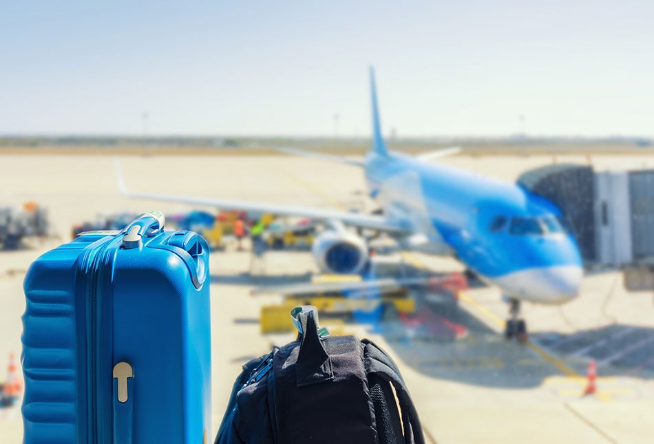 Baggage waiting to be loaded onto aircraft at airport